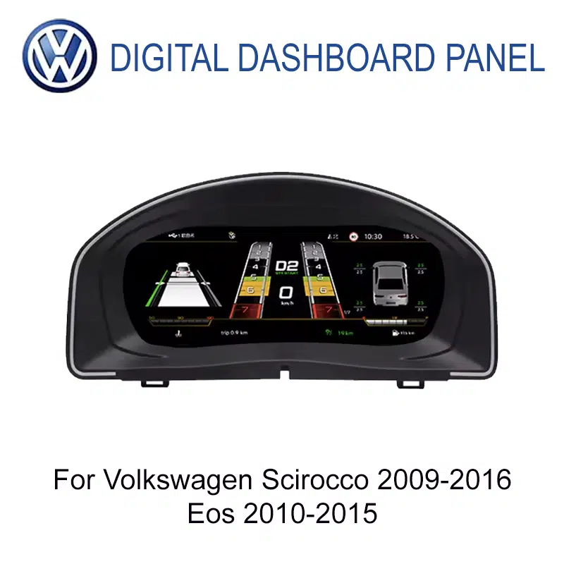 Volkswagen Scirocco 2009-2016 och Eos 2010-2015 10,25 tums digitalt instrumentkluster - vy framifrån Volkswagen Scirocco 2009-2016 och Eos 2010-2015 10,25 tums digitalt instrumentkluster - vy framifrån