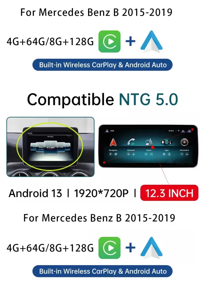 Android glavna jedinica za Mercedes B-klasu 2012.–2018. | CarPlay DSP