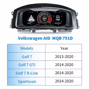 VW Golf Mk7 digital instrumentpanel: Linux-eftermontering för Passat B8 och Arteon 8 Närbild på Volkswagens digitala instrumentpanel för Golf 7, Passat B8 och CC, med en 12,3-tums IPS-LCD-skärm och hög byggkvalitet