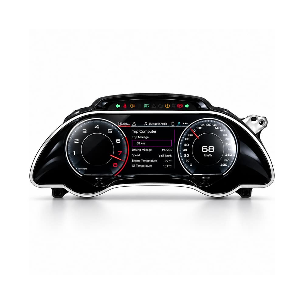 Uppgradera din Audi A5 B8 2008–2016 med ett 12.3″ digitalt LCD-instrumentkluster, OEM-stil passform, bevarad fordonsdata, rattkontroller och iKAGOO-stöd.
