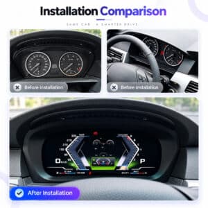 BMW E60 E61 instrumentbräda före och efter installation av digitalt kluster jämförelse