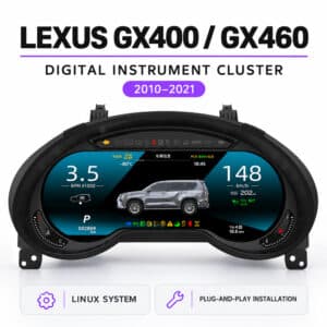 Reklamfoto framifrån och installationsillustration för Lexus GX400 GX460 digitala instrumentpanel
